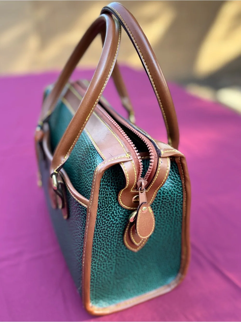 Vintage Dooney & Bourke Emerald Green All Weather Leather Satchel